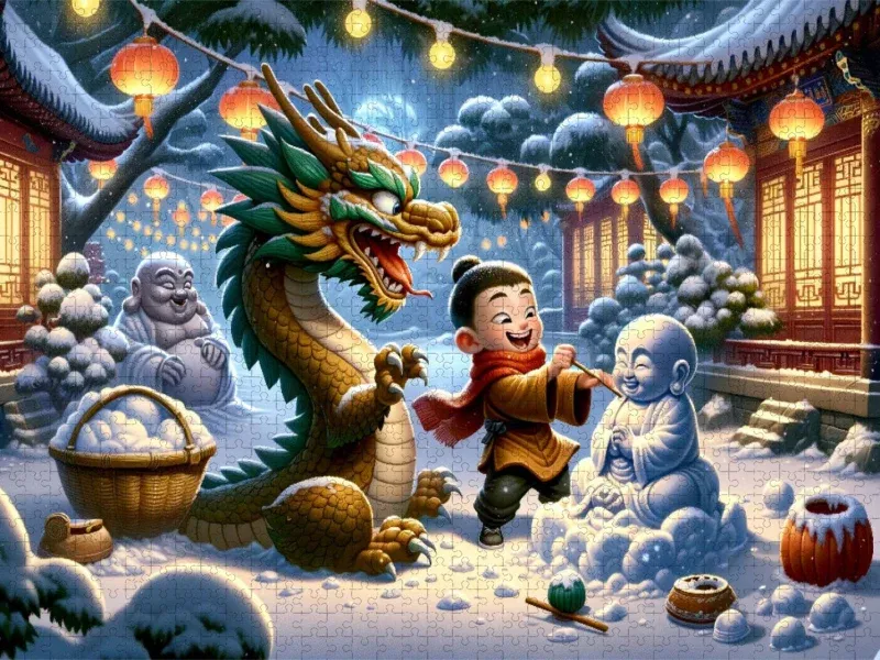 Winter Laughter In The Snow Covered Puzzle